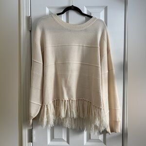 Pink Lily Cream Fringe Sweater